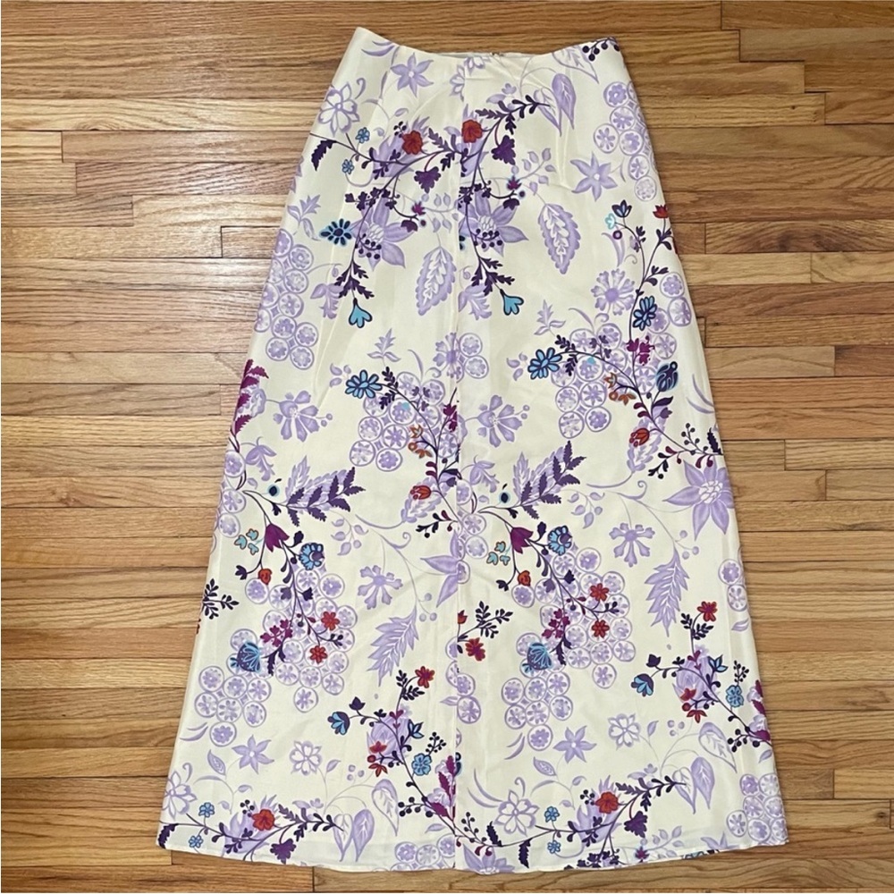 Vtg Ann Taylor Silk Floral Maxi Skirt Cream Purple 4 Spring Summer Boho